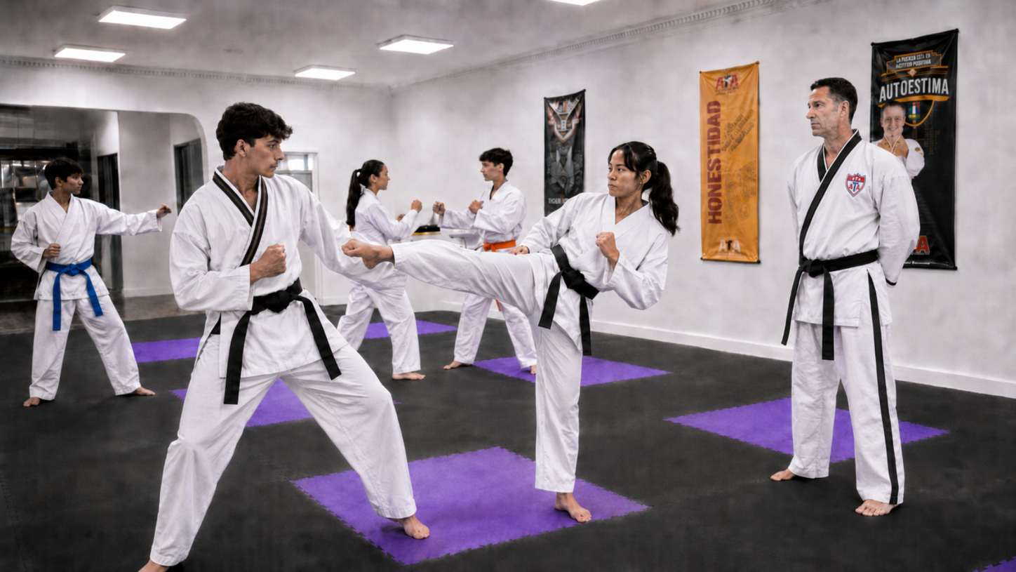 Adolescentes practicando técnicas de Taekwondo en Montevideo